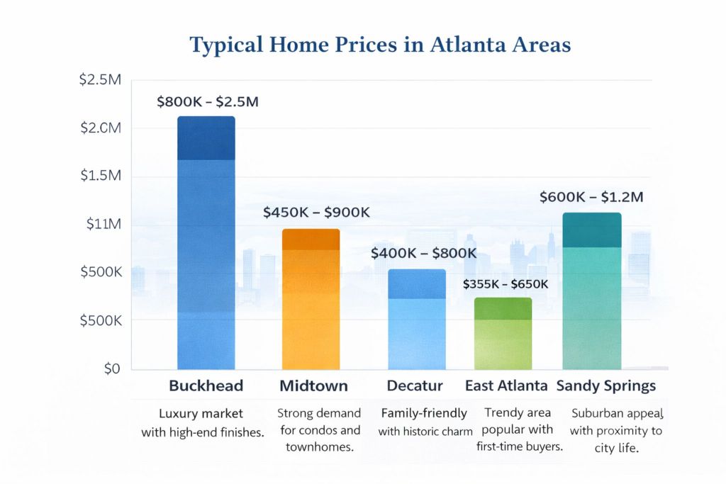 Atlanta real estate market graph highlighting home price trends by area